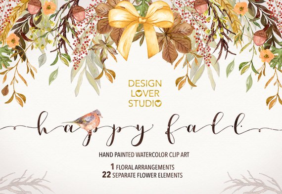 570x393 Watercolor Happy Fall Clip Arts Autumn Leaves Etsy - Fall Watercolor
