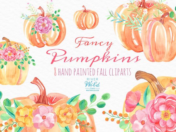570x428 Watercolor Pumpkins. Fancy Fall Autumn Clipart Set. Commercial Etsy - Fall Watercolor
