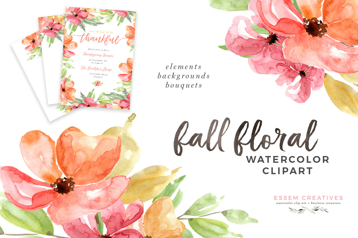 1160x772 Autumn Fall Watercolor Floral Clipart, 5x7 Digital Papers - Fall Watercolor