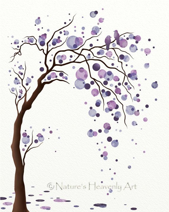570x713 Purple Wall Art Tree Print, Tree Wall Decor For Bedroom, Living - Family Tree Watercolor
