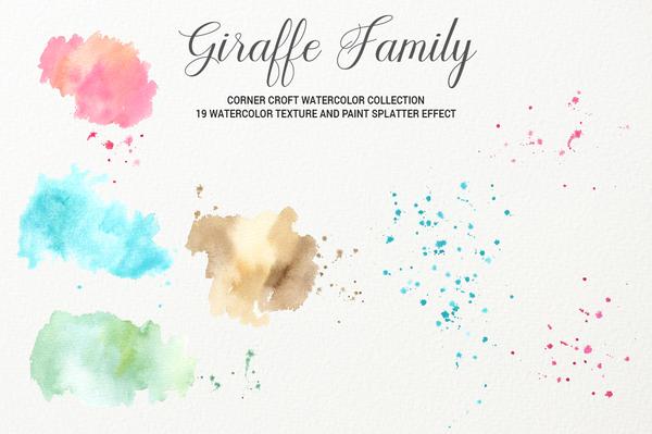 600x399 Giraffe Clipart, Watercolor Giraffe Family, Giraffe Portrait - Family Watercolor
