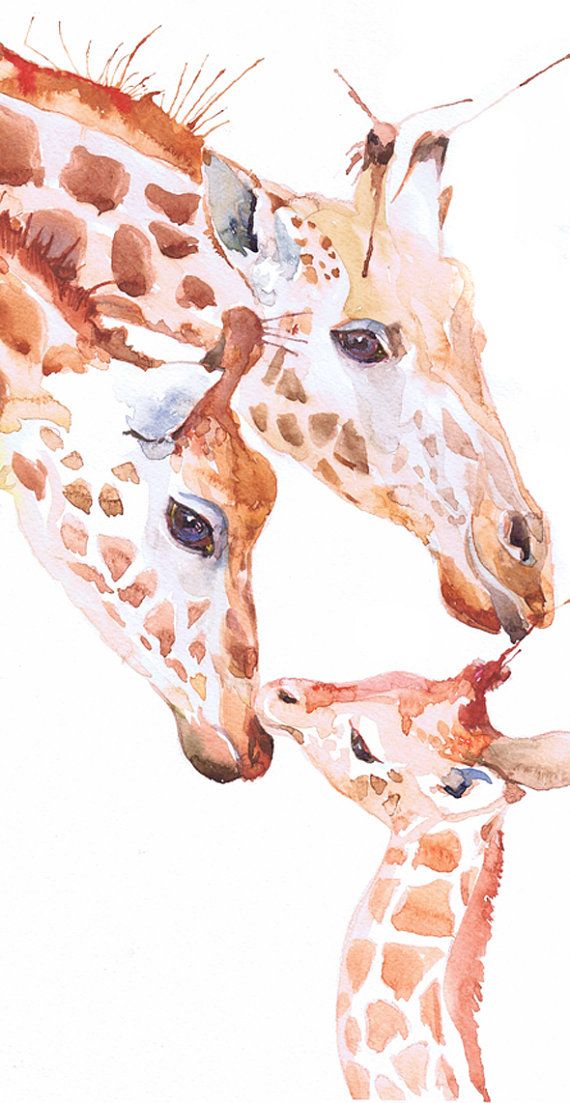 570x1103 Giraffe Original Watercolor, Ooak Painting, Original Artwork - Family Watercolor