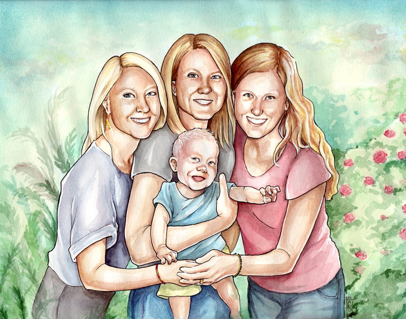 800x628 Group Family Watercolor Painting By Rvaya - Family Watercolor