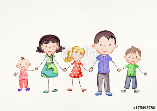 500x354 Happy Family.watercolor Illustration. Togetherness Concept. Stock - Family Watercolor