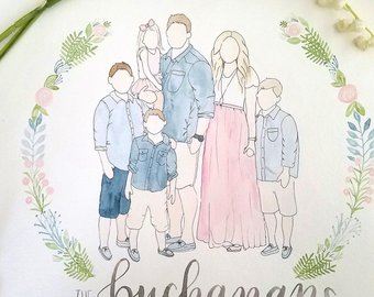 340x270 Custom Family Portrait Illustration Digital Personalized - Family Watercolor
