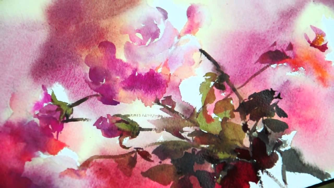 1280x720 Watercolor Rhythm Of Flowers No.1 By Phatcharaphan Chanthep - Famous Watercolor Flower Paintings
