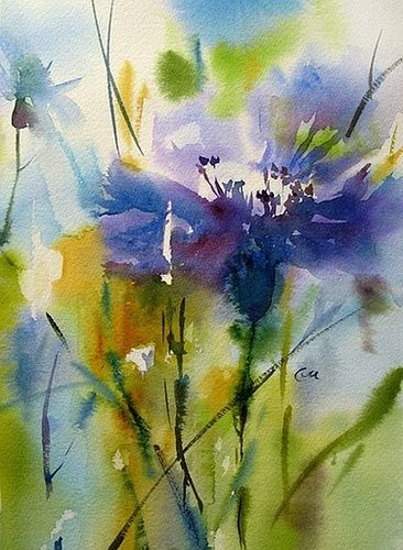366x500 Cornflower Watercolor, Watercolor Art And Paintings - Famous Watercolor Flower Paintings