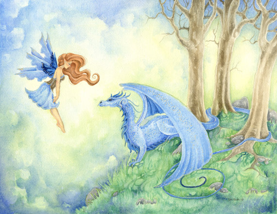 570x441 Fairy Art Watercolor Print - Fantasy Art Watercolor