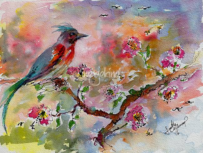 650x488 Spring Bird Fantasy Watercolor And Ink By Ginette Callaway - Fantasy Art Watercolor