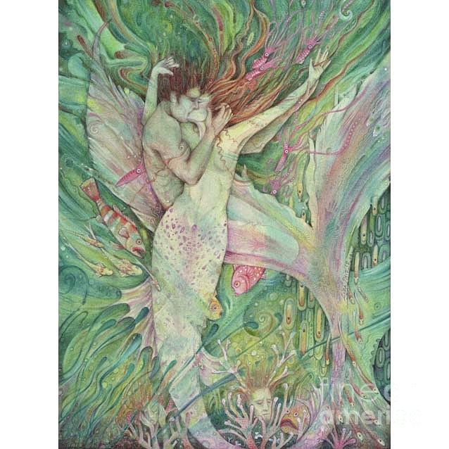 638x638 The Mermaid And The Sailor Fantasy Art Painting In Watercolor - Fantasy Art Watercolor