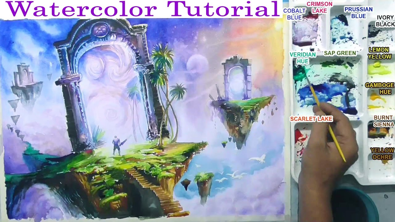 1280x720 Fantasy World Landscape Watercolor Painting Tutorial By Nihar - Fantasy Art Watercolor
