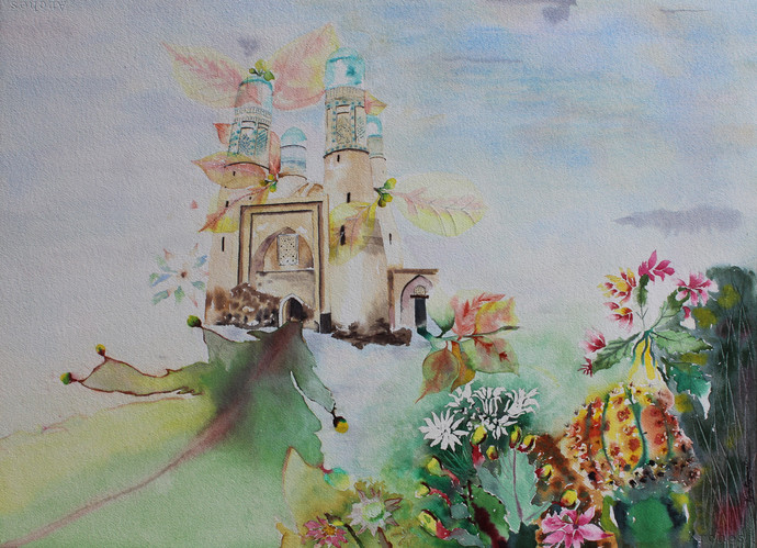 690x499 My Dream Garden 15 By Artist Vijay Kiyawat Fantasy, Painting - Fantasy Watercolor