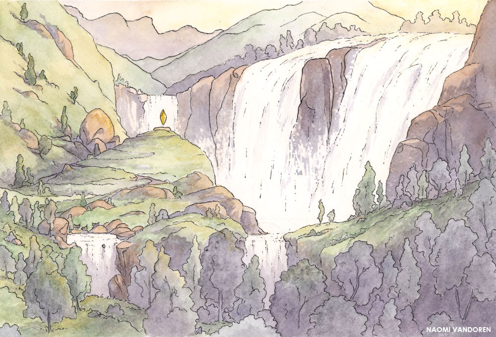 1000x679 The Great Falls - Fantasy Watercolor