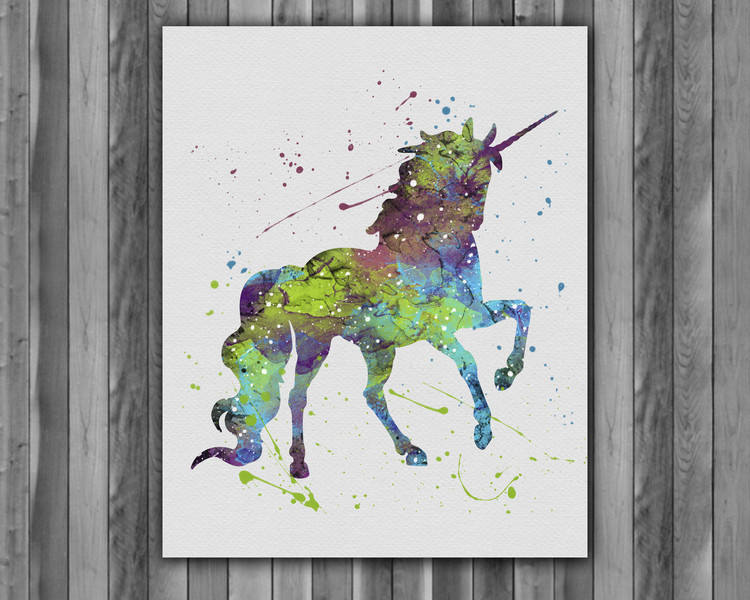750x600 Unicorn Watercolor Print, Unicorn Fantasy Art, Disney Art, Unicorn - Fantasy Watercolor