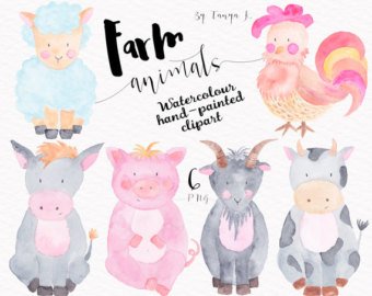 340x270 Farm Animals Clipart Watercolor Hand Painted Clipart Farm Etsy - Farm Animal Watercolor