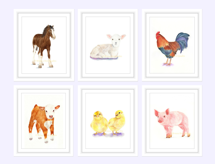 690x527 Farm Animals Set Of 6 Prints, By Breezy Bird Goodies On Zibbet - Farm Animal Watercolor