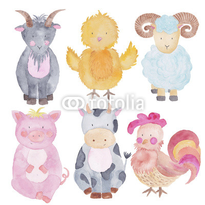 400x400 Farm Animals Watercolor Hand Painted Illustrations Set Isolated On - Farm Animal Watercolor