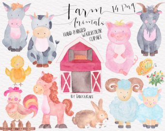 340x270 Farm Watercolor Etsy - Farm Animal Watercolor