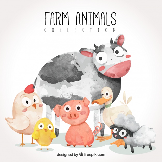 626x626 Fun Pack Of Watercolor Farm Animals Vector Free Download - Farm Animal Watercolor