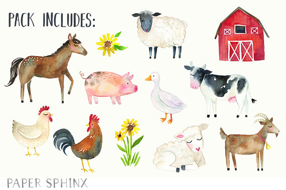 570x379 Watercolor Farm Animals Clipart Clip Art Cow Hors On Paintings For - Farm Animal Watercolor