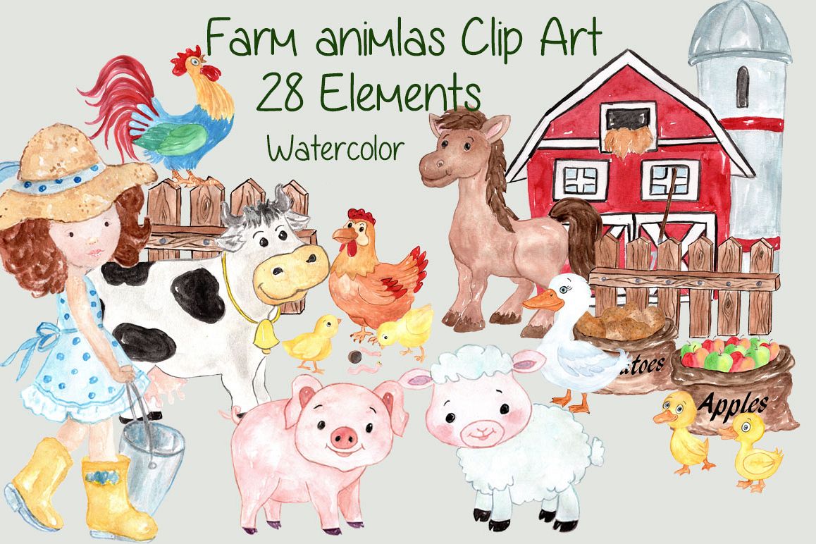 1158x772 Watercolor Farm Animals Clipart - Farm Animal Watercolor