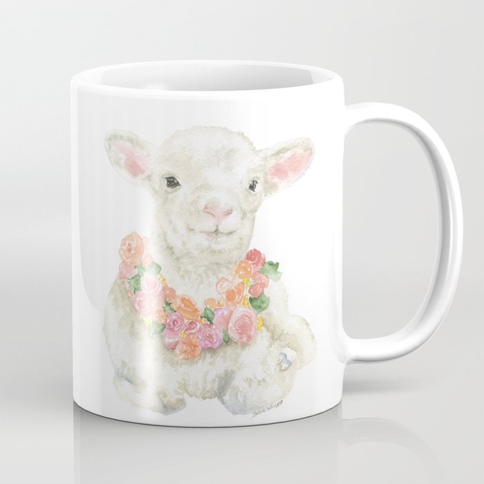 700x700 Baby Lamb Floral Watercolor Farm Animal Coffee Mug By Susanwindsor - Farm Animal Watercolor