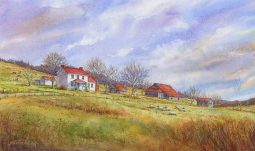 510x302 Everyday Artist Step By Step Watercolor Winter Farm Scene - Farm Watercolor