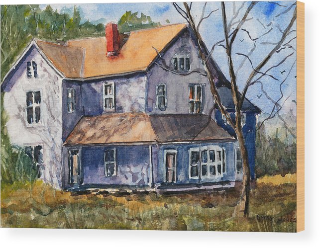 643x499 Old Farm House Watercolor Landscape Wood Print By Barry Jones - Farm Watercolor