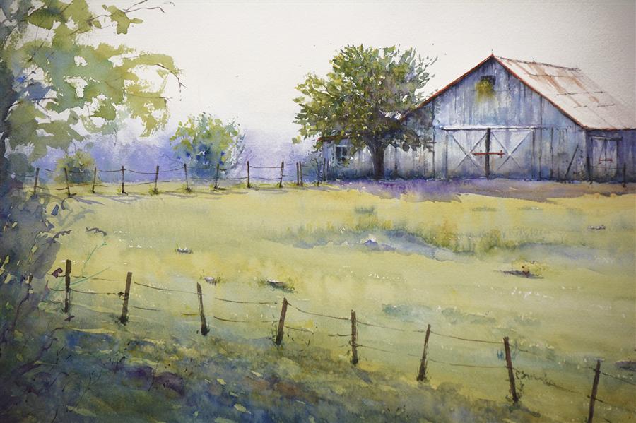 900x599 Spring Farm Judy Mudd - Farm Watercolor