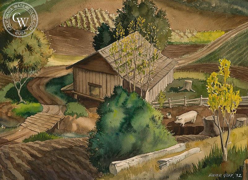 800x579 The Farm, 1932, Art By Harper Goff California Watercolor - Farm Watercolor