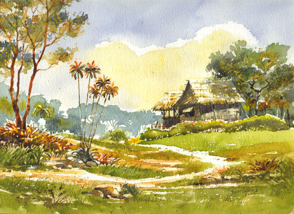 589x428 Watercolors By Edbon Sevilleno Bago Farm Watercolor By Edbon - Farm Watercolor