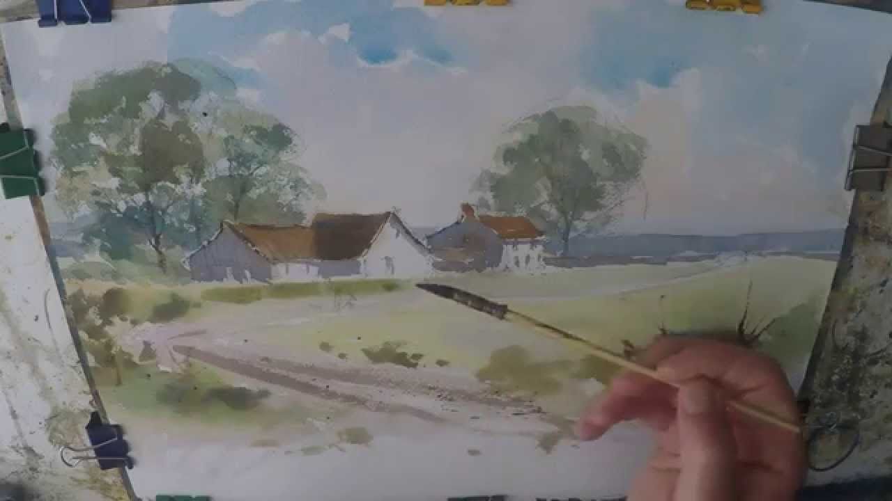 1280x720 Farmhouse Cottage Watercolour Painting Demo Watercolor Farm - Farm Watercolor Paintings