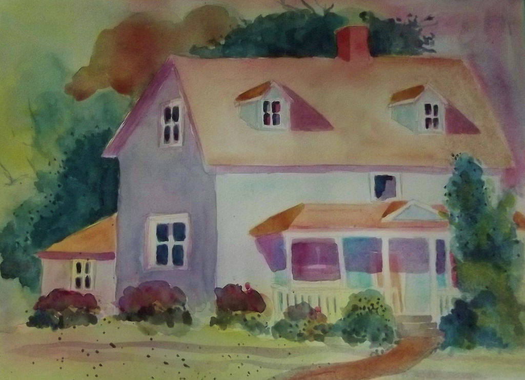 1024x741 House On The Farm Watercolor Painting 15x11 - Farm Watercolor Paintings