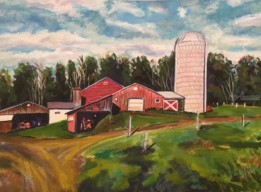 850x626 New York State Farm With Silo Paintings By Richard Nowak - Farm Watercolor Paintings