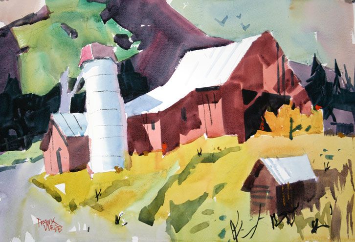 726x496 Watercolor Paintings By Artist Frank Webb Catskill Farm - Farm Watercolor Paintings