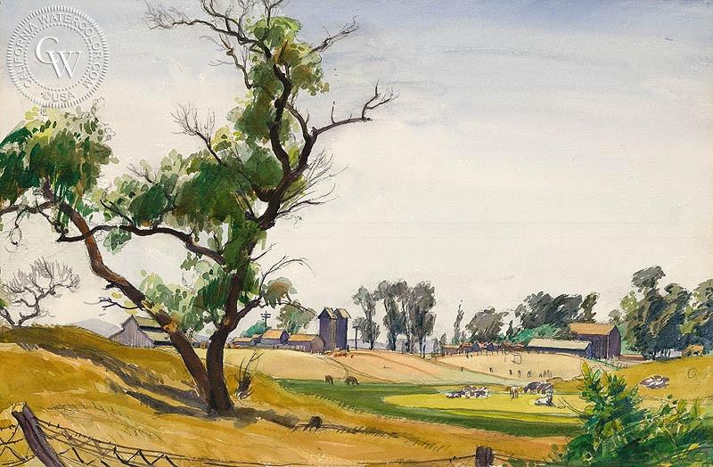 800x524 Farm Scene, C. 1942, Art By Emil Kosa Jr. California Watercolor - Farm Watercolor Paintings