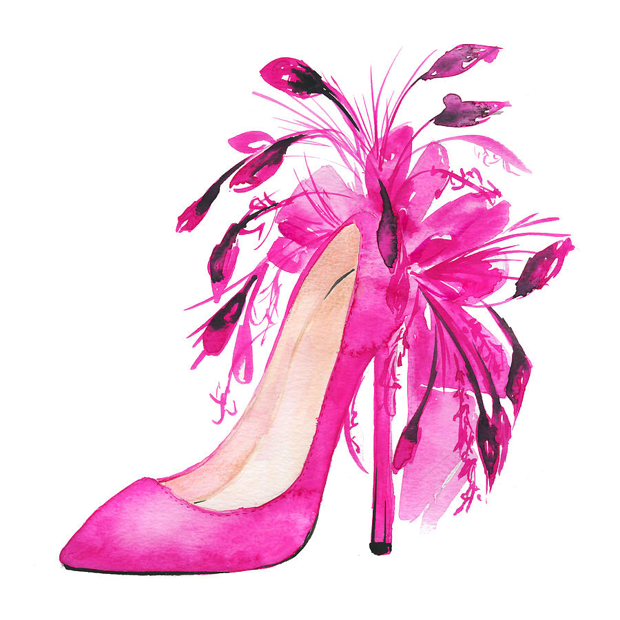 900x900 Pink Shoes, Watercolor Fashion Illustration Painting By Koma Art - Fashion Watercolor