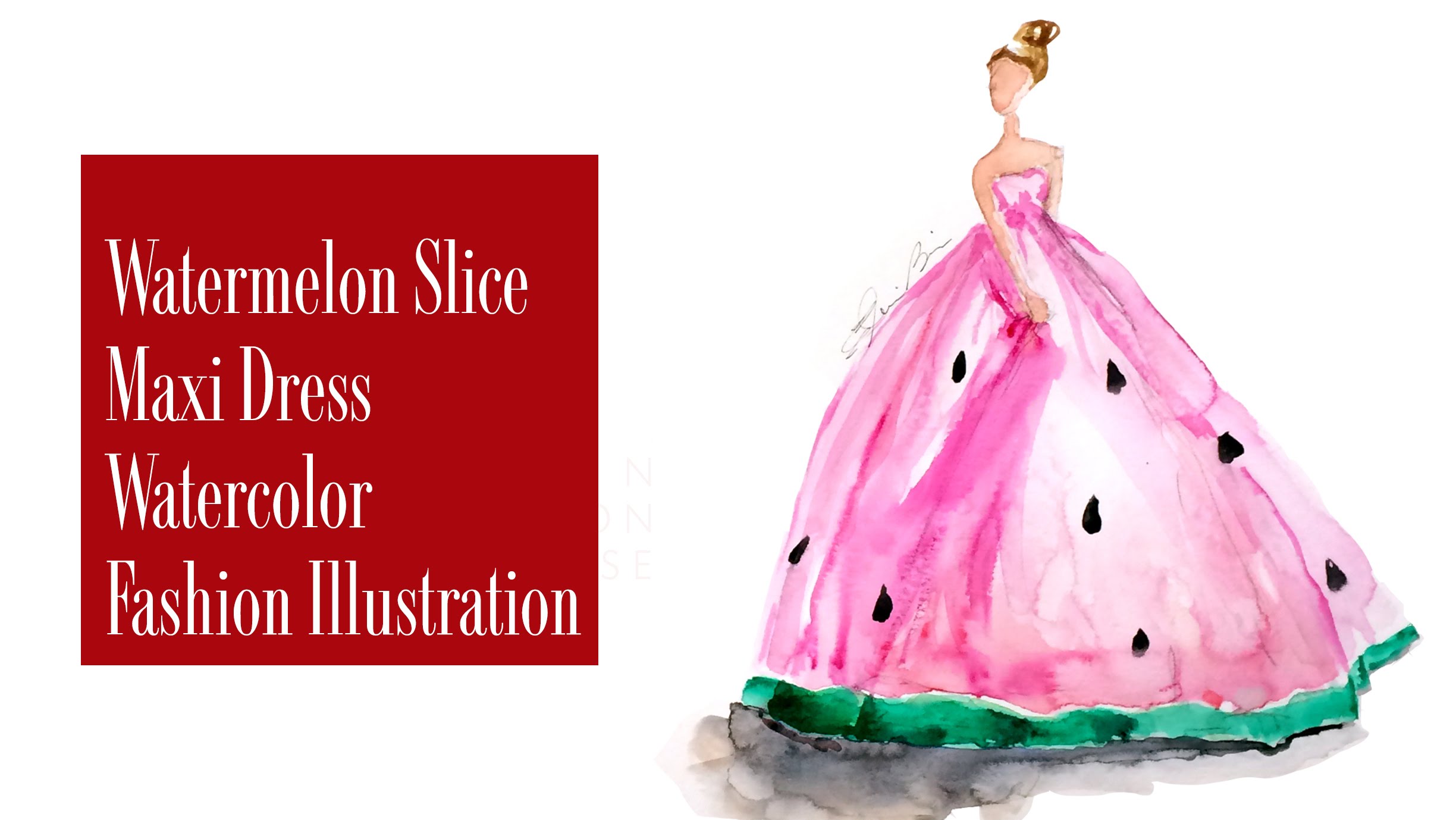 2448x1378 How To Watercolor Paint A Maxi Dress Watermelon Fashion - Fashion Watercolor Sketch