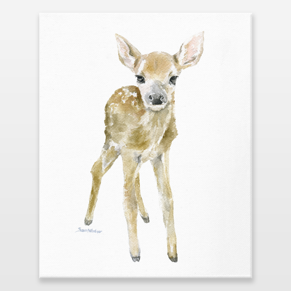 1000x1000 Deer Fawn Watercolor Wrapped Canvas Print By Susanwindsor On - Fawn Watercolor
