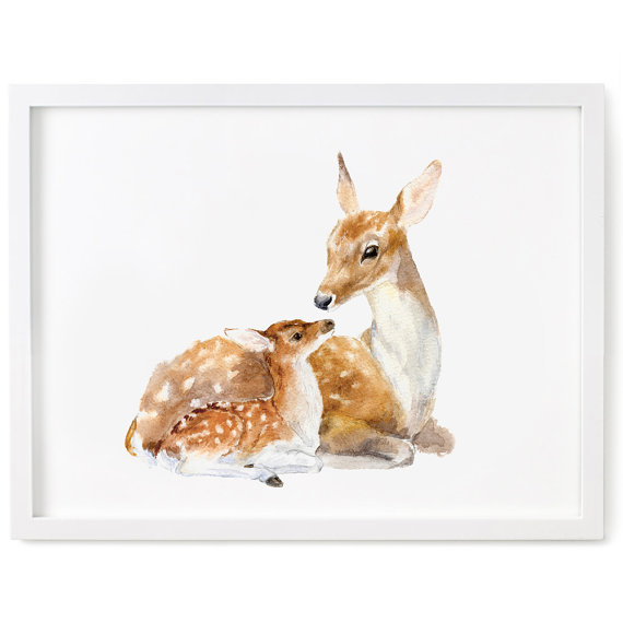 570x570 Deer Watercolor Print, Fawn Print, Deer And Fawn Art, Deer Wall - Fawn Watercolor