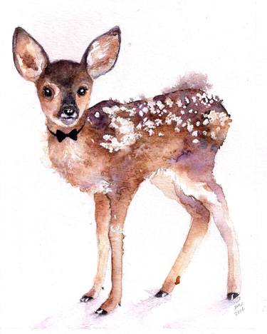 375x468 Fawn In A Bow Tie Painting By Emily Mcphee Saatchi Art - Fawn Watercolor