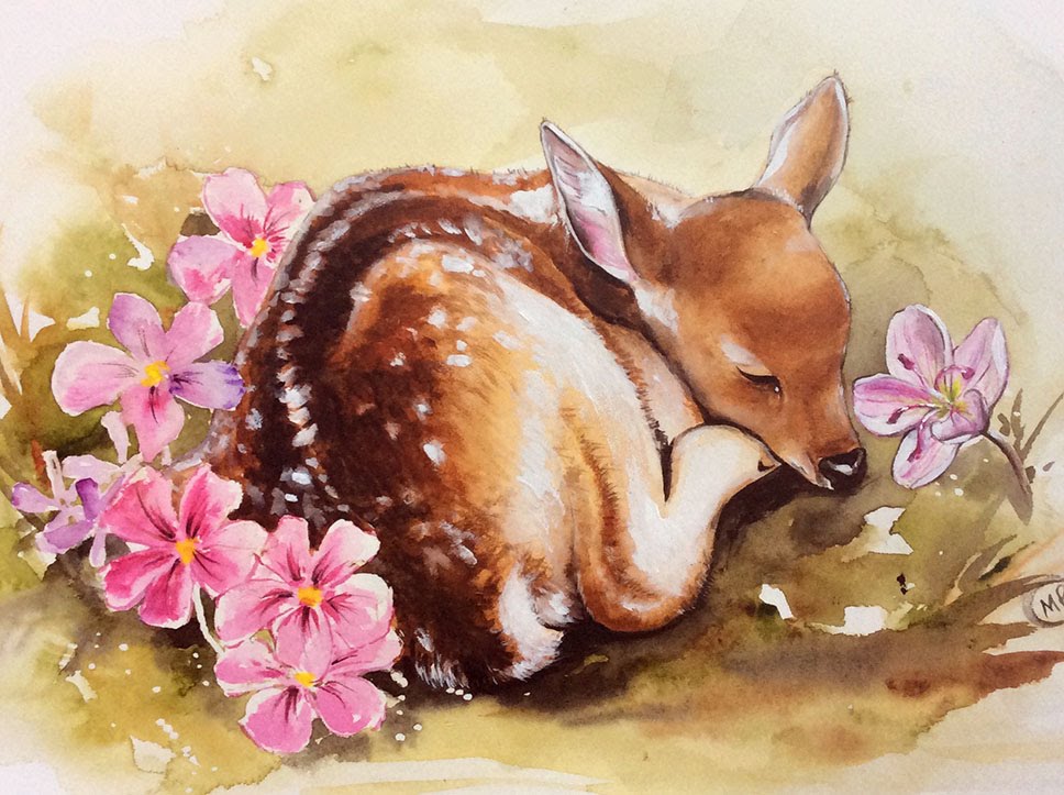 968x723 Watercolor Deer Painting Demonstration - Fawn Watercolor