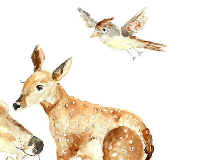690x552 Woodland Nursery Art, Nursery Print, Lighthearteddreamer - Fawn Watercolor