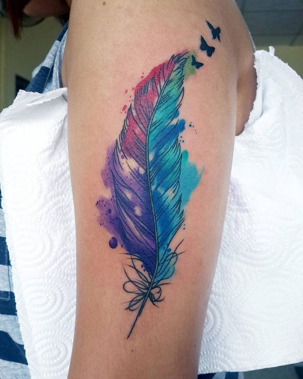 600x750 Best Feather Tattoo Designs And Meanings - Feather Watercolor Tattoo