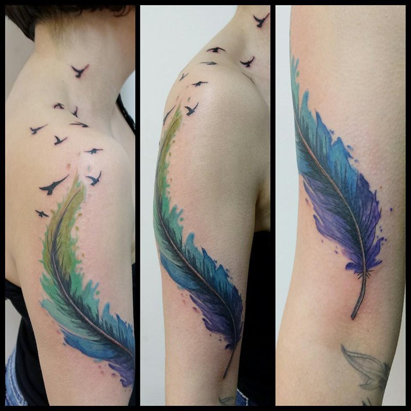 800x800 Best Watercolor Feather Tattoo Designs And Ideas - Feather Watercolor Tattoo