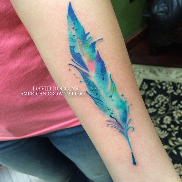 640x640 Blue Watercolor Feather Arm Tattoo Best Tattoo Ideas Gallery - Feather Watercolor Tattoo