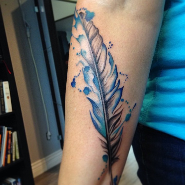 720x720 Watercolor Feather Tattoo Design For Arm - Feather Watercolor Tattoo