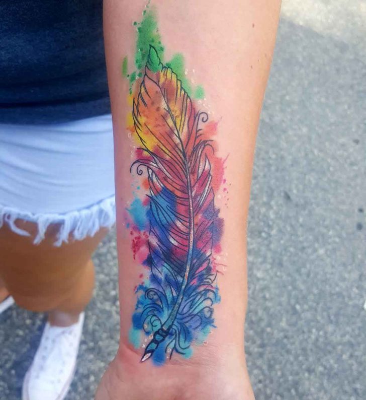 728x794 Watercolor Feather Tattoo On Arm Best Tattoo Ideas Gallery - Feather Watercolor Tattoo