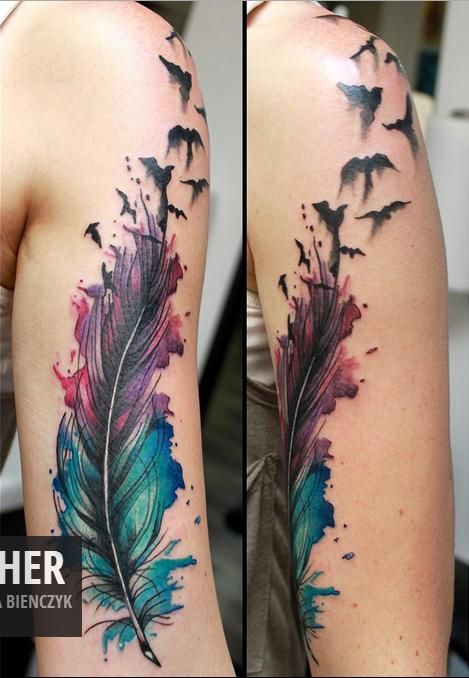 469x678 Watercolor Tattoo - Feather Watercolor Tattoo