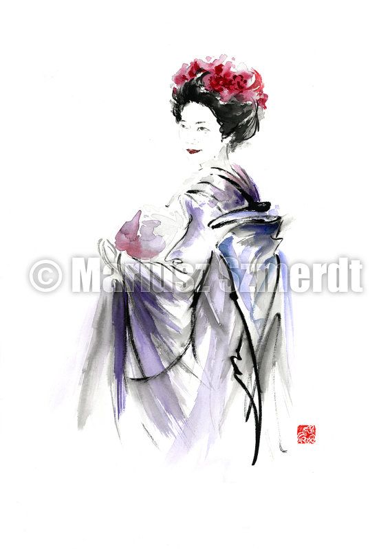 570x799 Drawn Geisha Watercolour - Female Watercolor